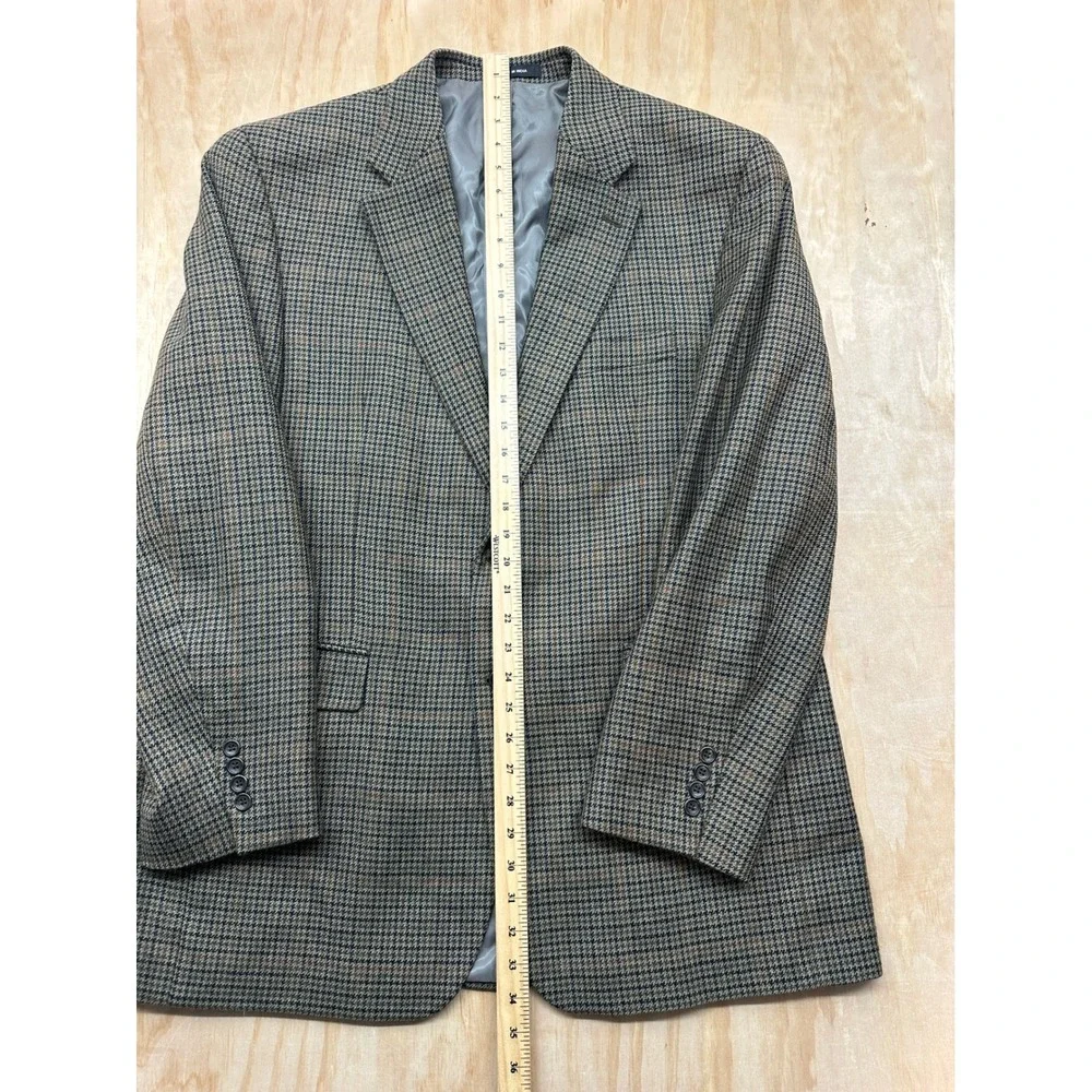 Lauren Ralph Lauren Mens 44L‎ 100% Lambswool Blazer Brown Houndstooth Sport Coat